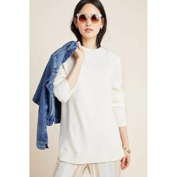 as is Anthropologie Mock Neck Welford Pullover Sweater Solid White SZ XS X-Small - Picture 1 of 7